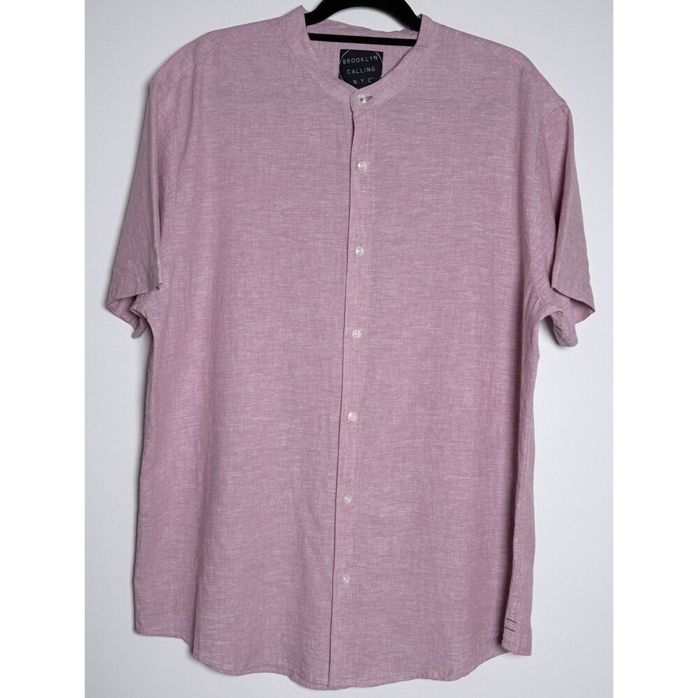 Brooklyn Calling NYC Men's XL Linen Cotton Short Sleeve Band Collar Button Shirt